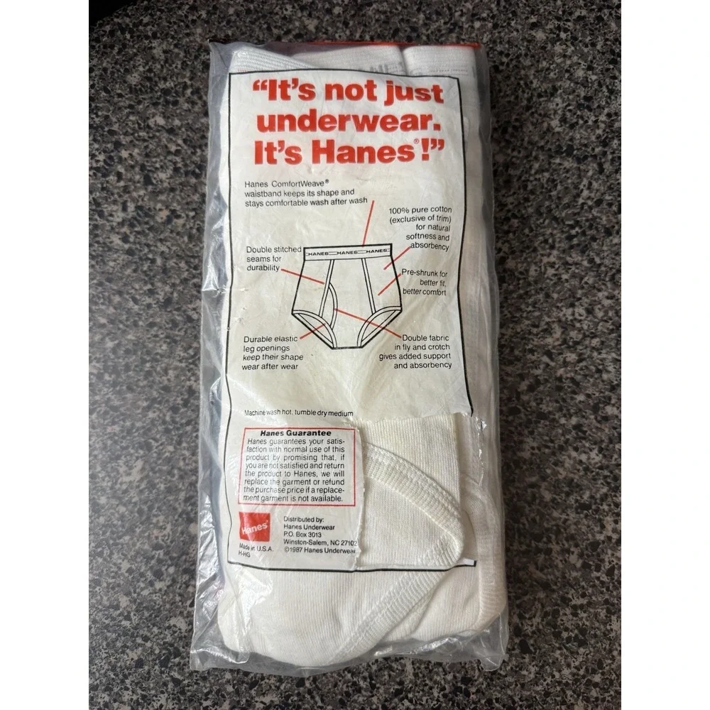 VTG 80s Hanes Mens Briefs 3 Pack NOS Made In USA 40 White Cotton Comfortweave